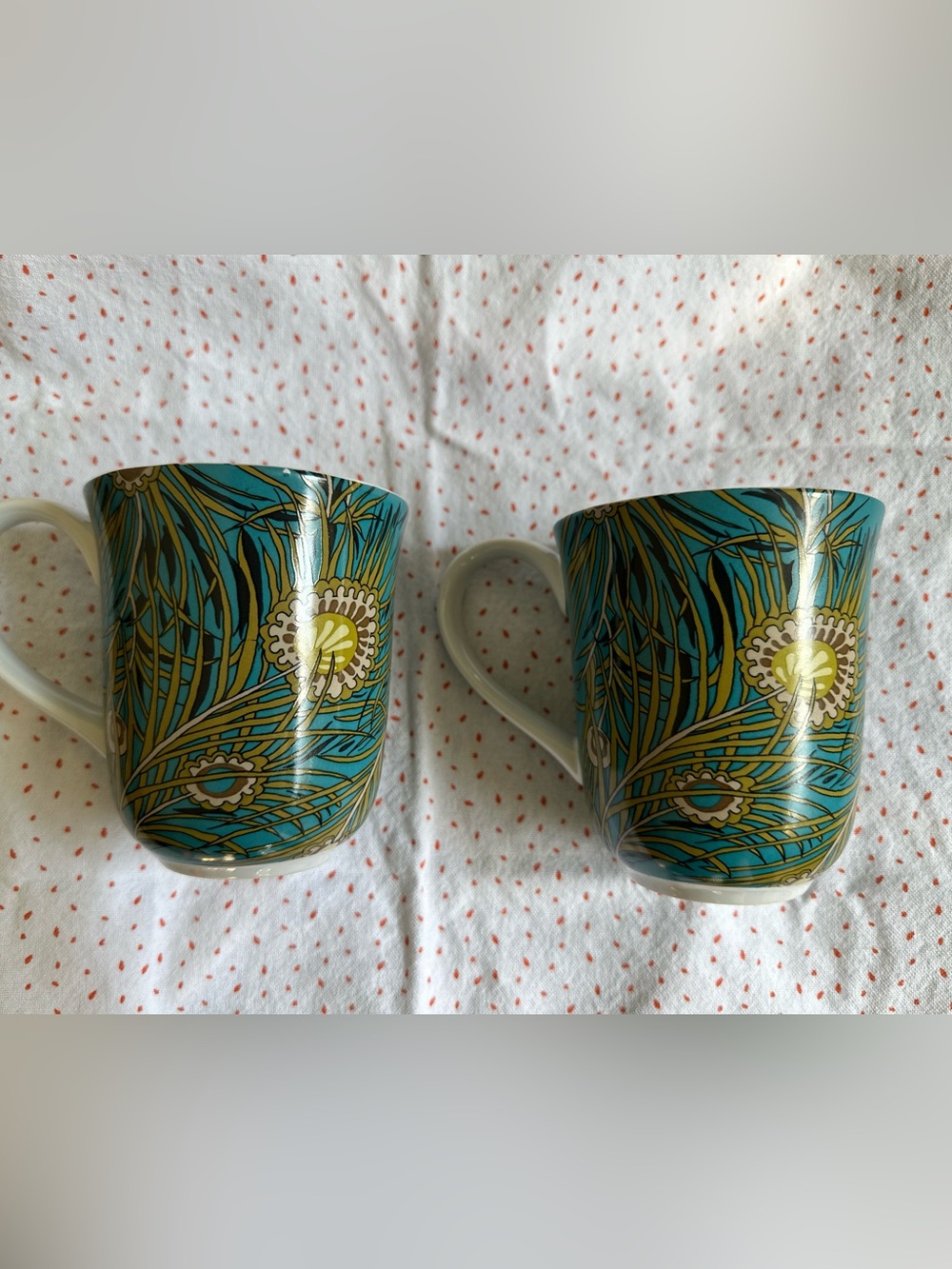 Liberty of London for Target 12oz Mugs Cups Peacock Feather Set of 2.Ltd edition